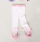 Baby Girls Stocking with Ballet Frills - Pink & White.